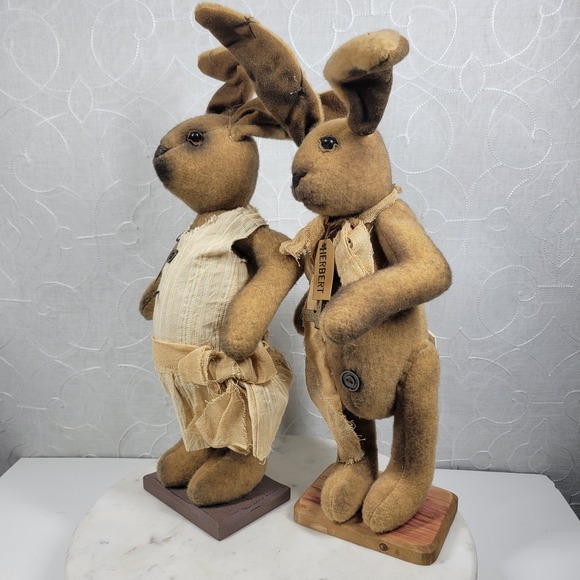 Honey and Me Herbert Haley Bunny Rabbits Folk Art Primitive Easter Spring Decor - Picture 12 of 16